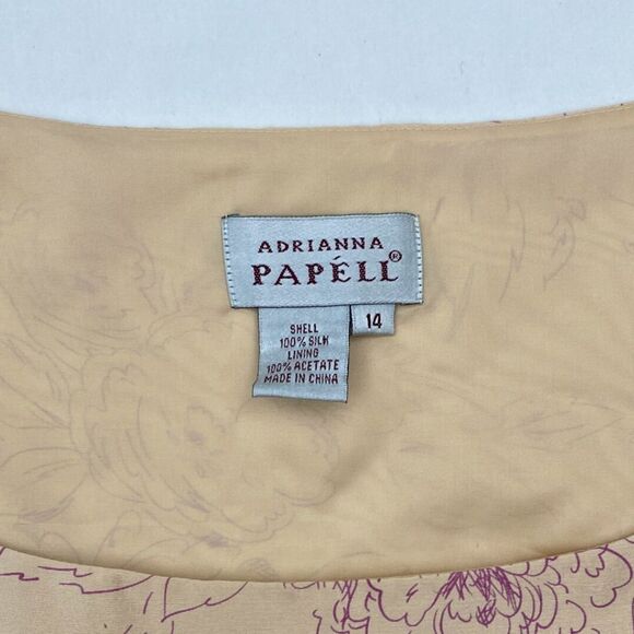 Adrianna Papell Floral Silk Blouse Top Sleeveless Lined Womens 14 Cream Career - Picture 3 of 8